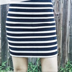 H&M Blue & White Striped Bodycon Banded Skirt